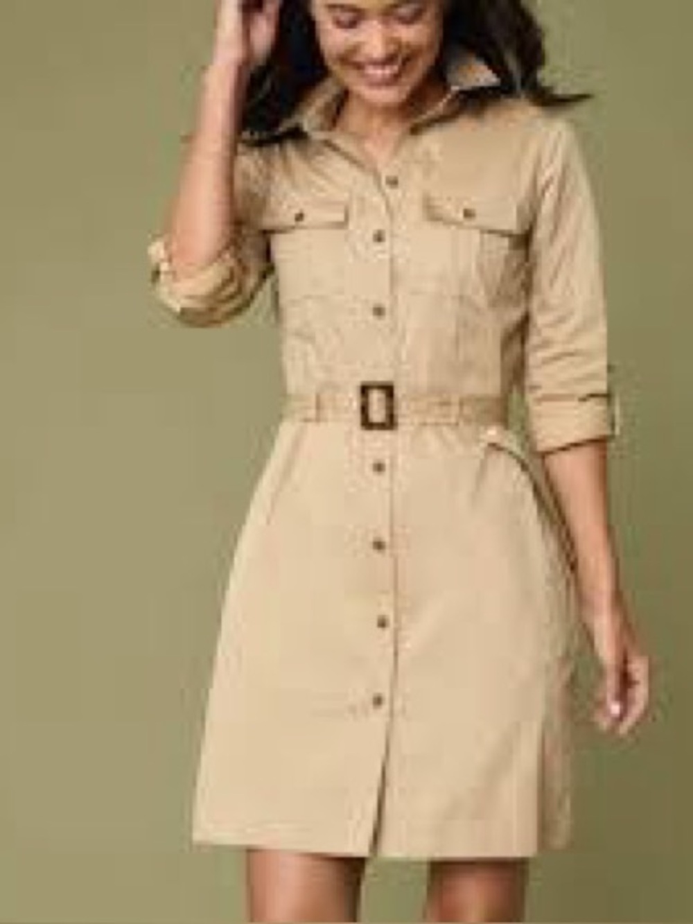 Untuckit For Her Size 12 Khaki Belted Utility Shirt Dress